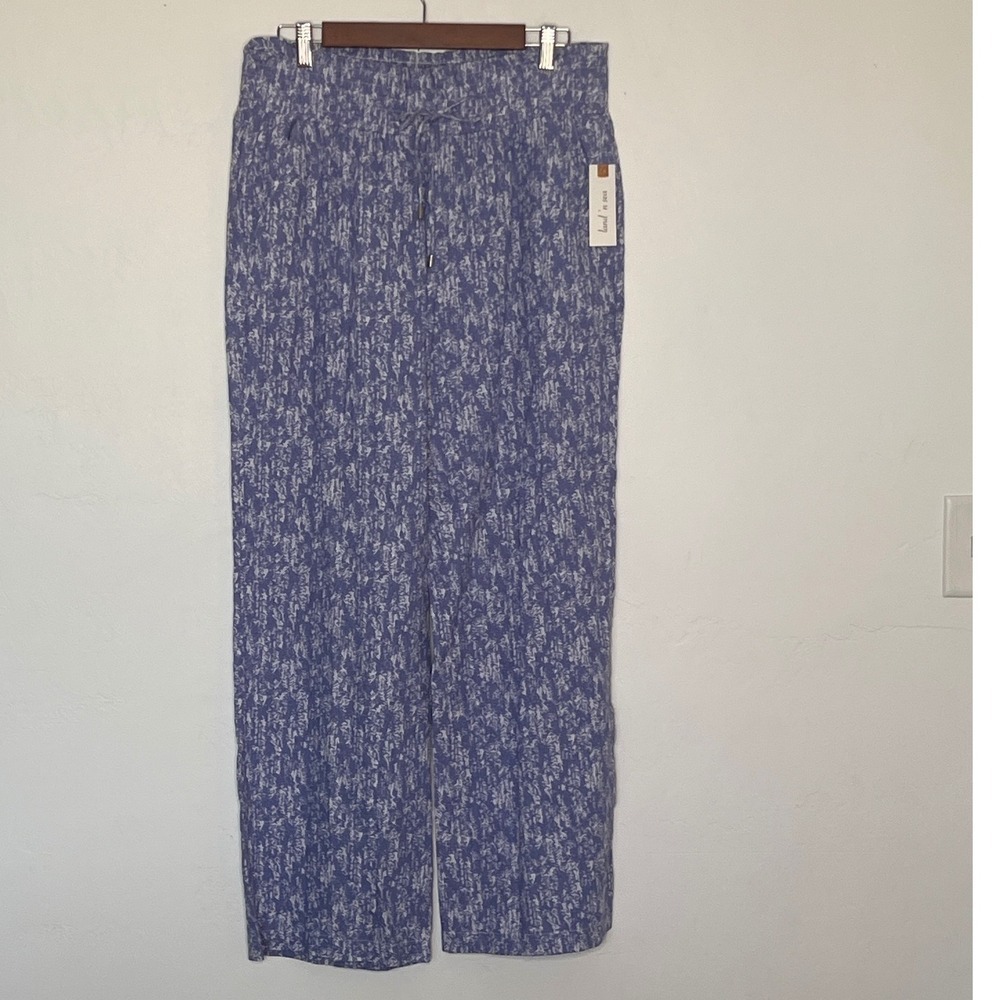 Land N Sea White Purple Linen Blend Drawstring Pants NWT Size Medium